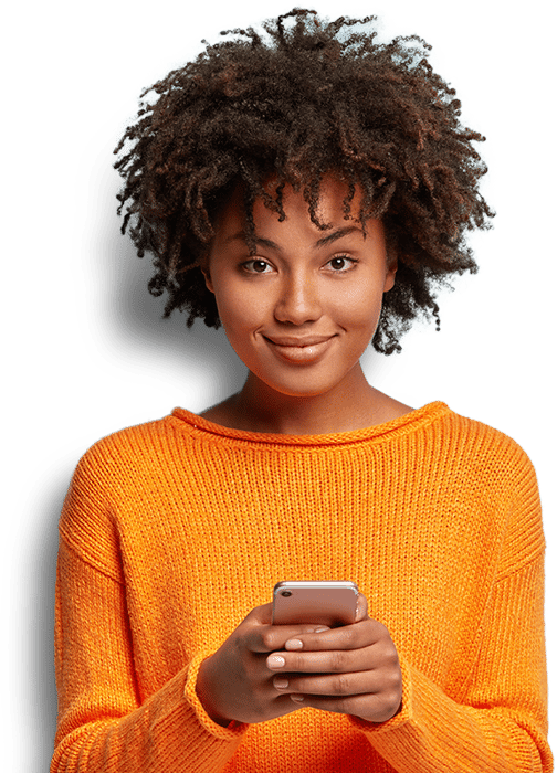 orange-sweater-holding-looking-phone